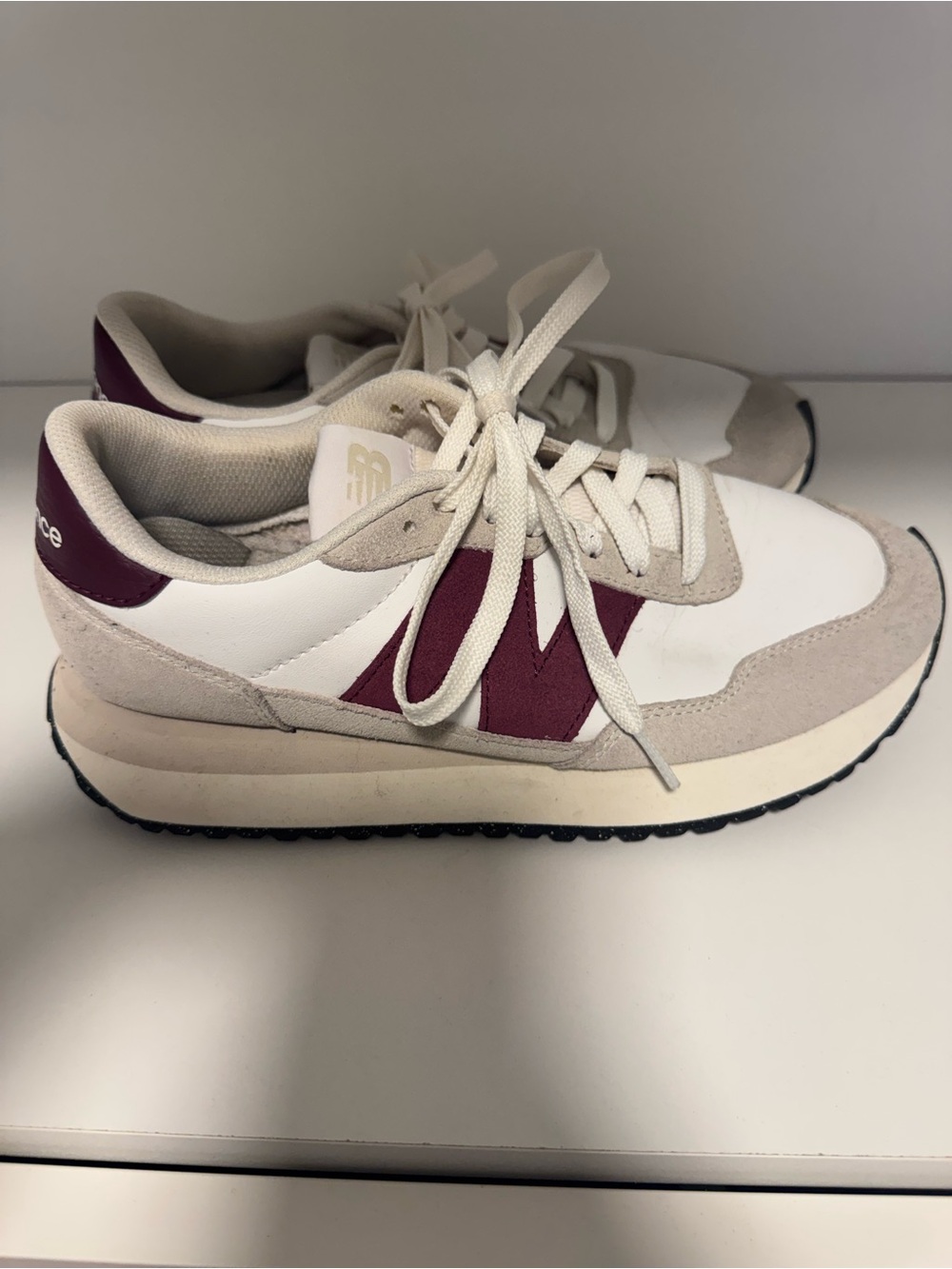 New Balance White and Burgundy Casual Runner Sneakers